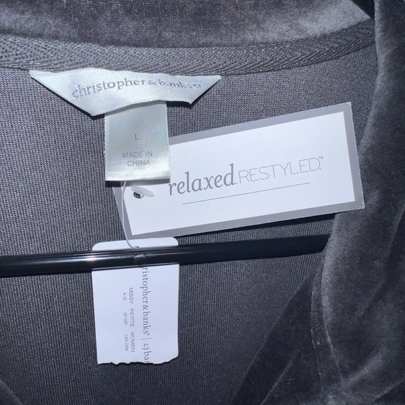 Christopher & Banks Women's Dark Gray Velour Rhinestone Jacket Size L - Picture 6 of 7